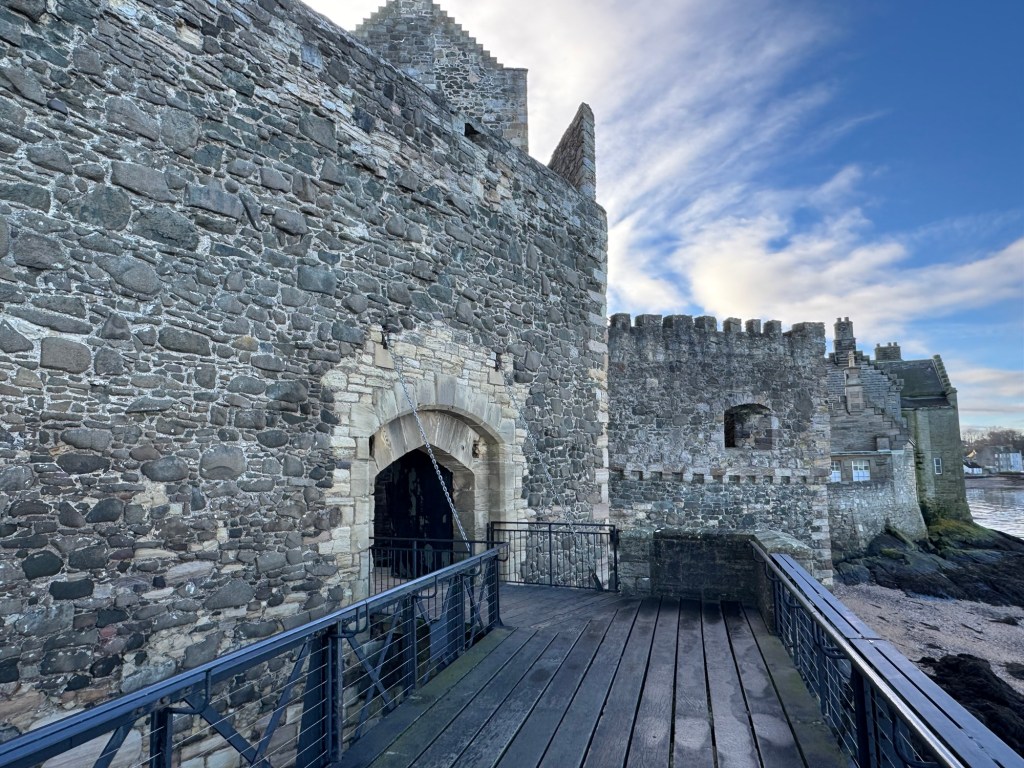 Modern rebuilt jetty, leading to side entrance