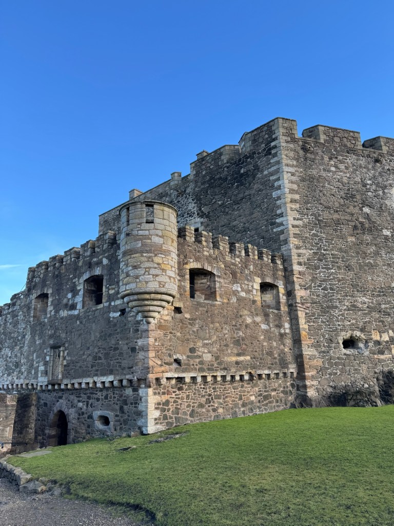 Curtain wall section, with the large turret just left of centre in the spur that is protecting the entrance.