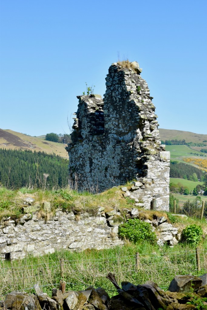 Section of wall. Only part of projecting wing still standing. Tweed Valley in distance