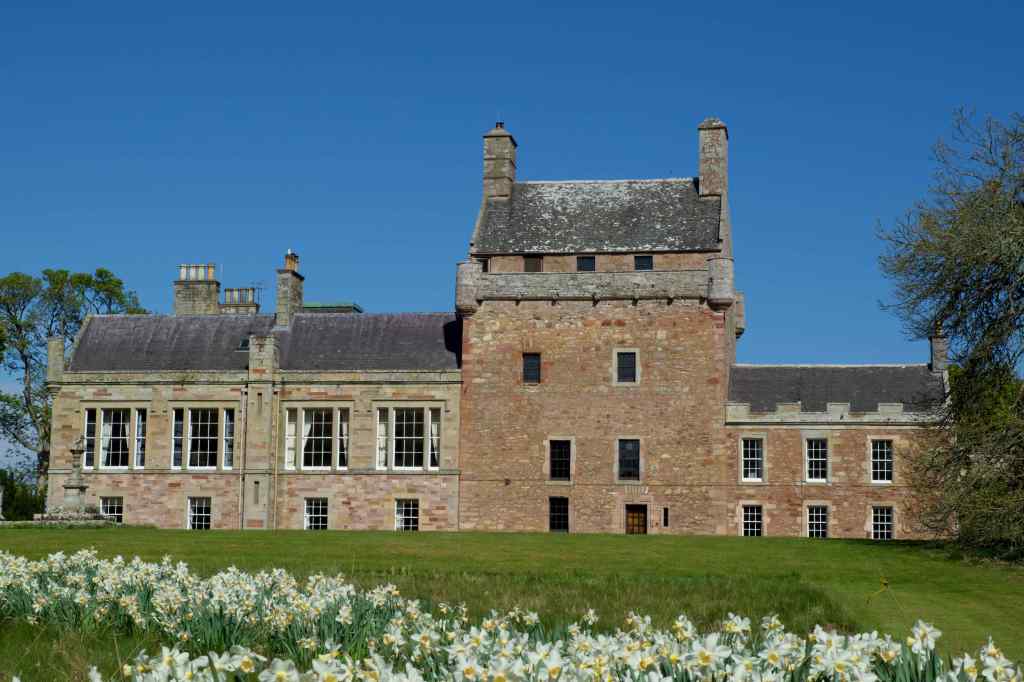View of the entire house with daffodils in the foreground.